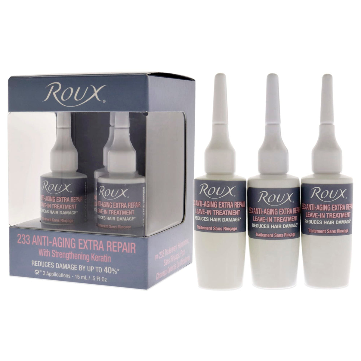 Roux 233 box beside measuring tool showing size and label, Roux clear dosing benefit