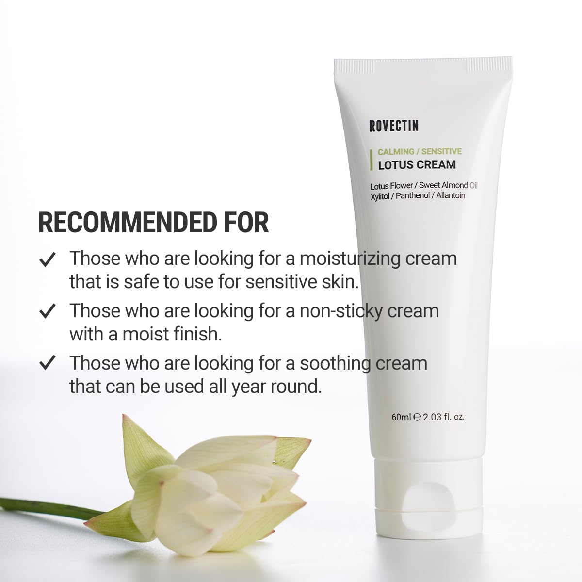 ROVECTIN cream texture close-up displaying lightweight gel-cream consistency