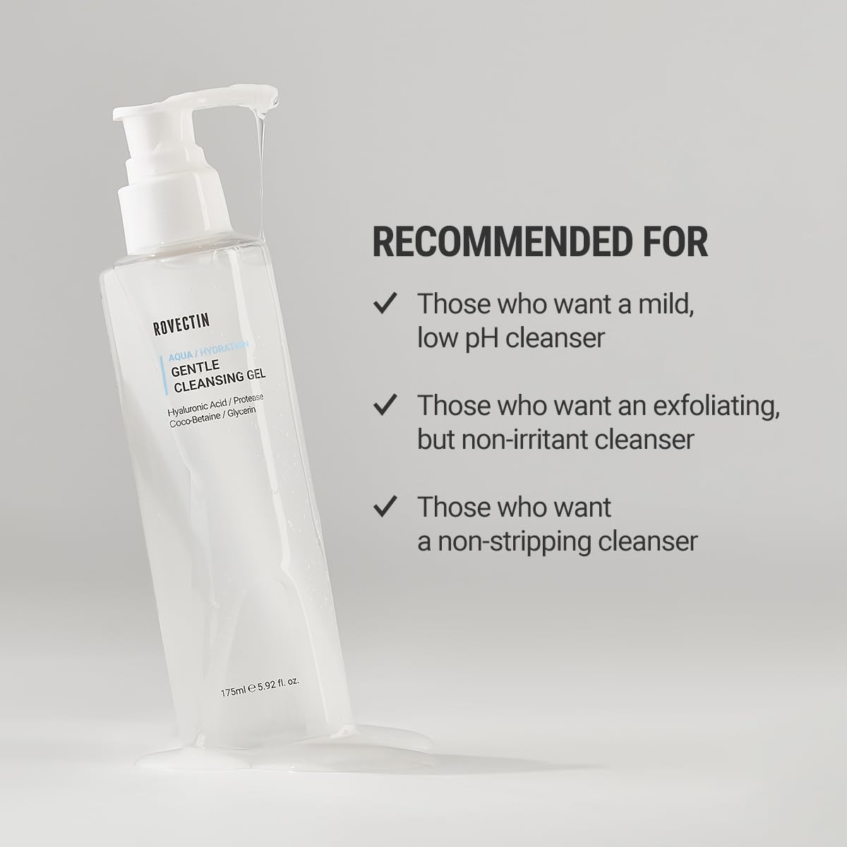 ROVECTIN gel-to-foam texture on hand showing hydrating, non-stripping foam