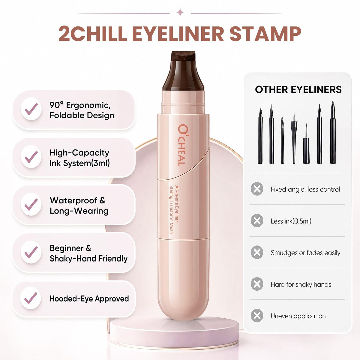 ROVLET stamp being pressed on outer eye to create a perfect cat eye