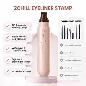 ROVLET stamp being pressed on outer eye to create a perfect cat eye