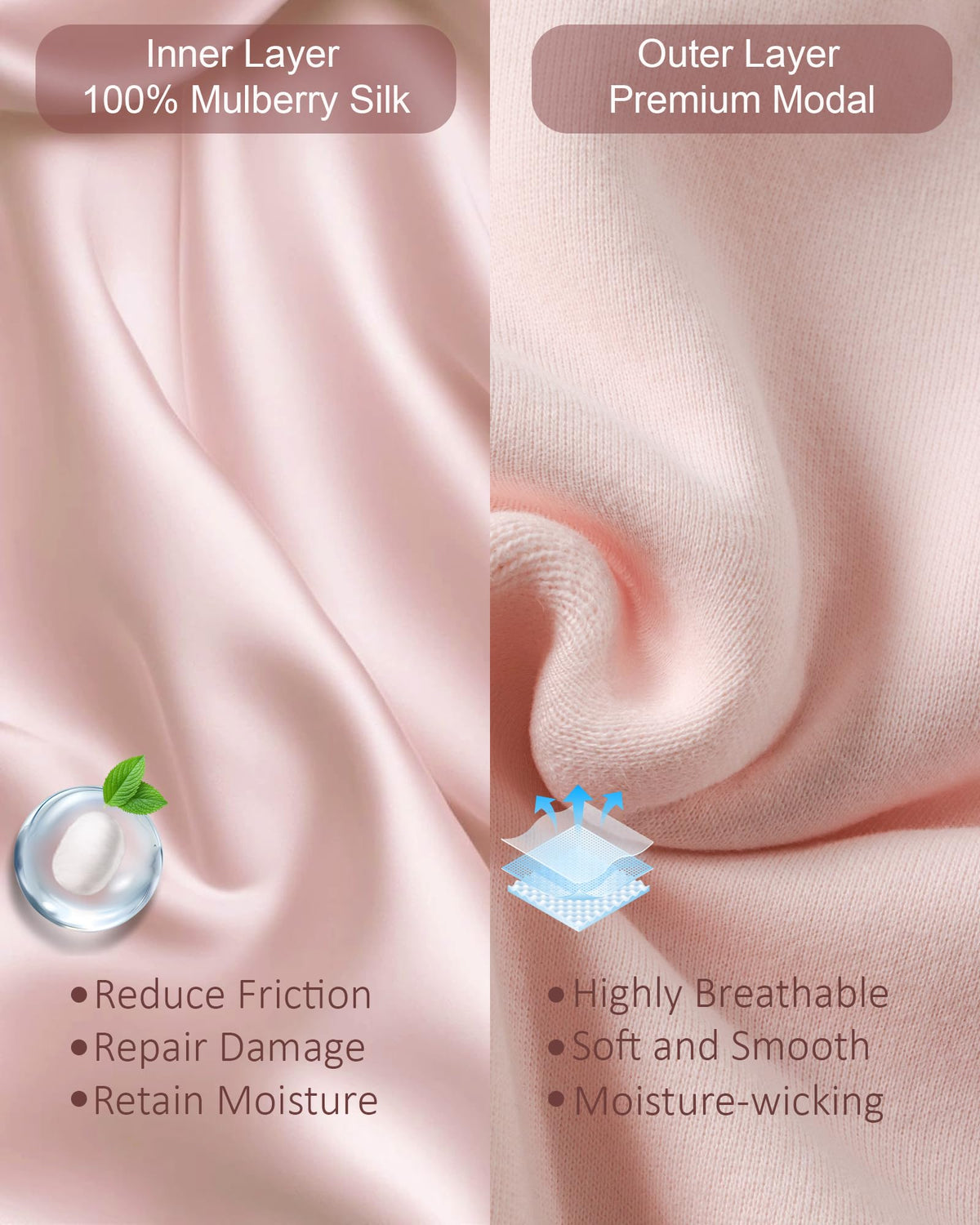 ROYBENS close-up of mulberry silk lining protecting hair cuticles and moisture
