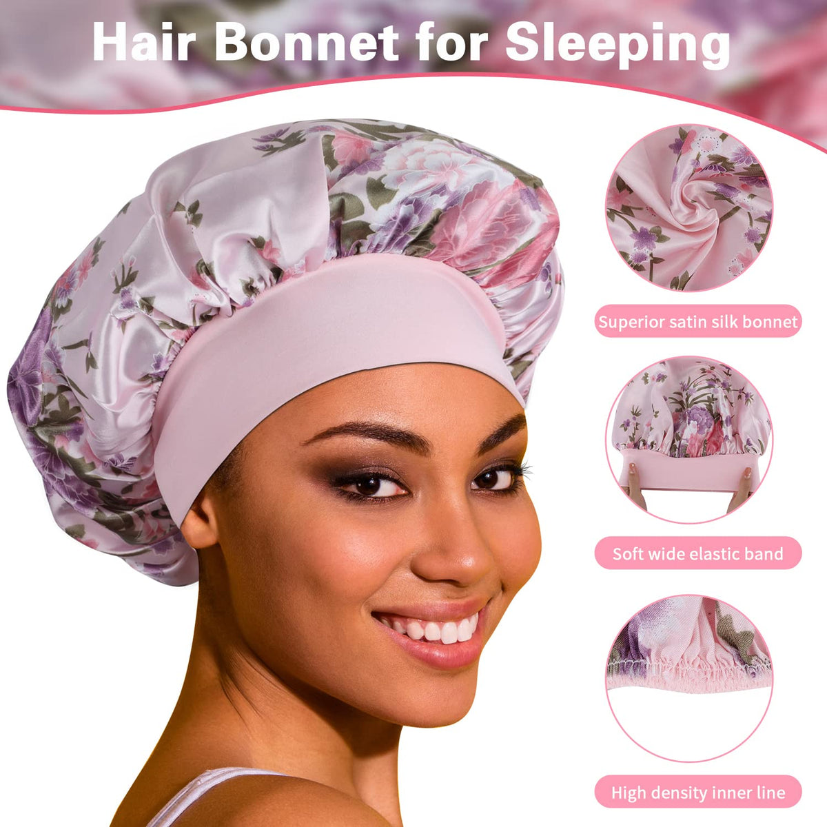 ROYBENS bonnet containing dreadlocks showing roomy fit and style preservation