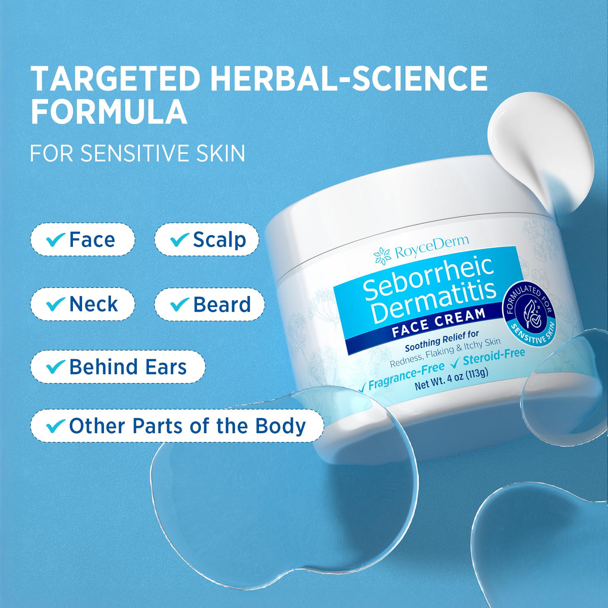 Roycederm being applied to hairline demonstrating targeted relief and reduced flaking