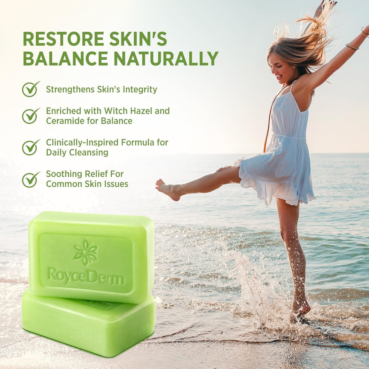 Roycederm bar next to coin showing compact size and portable antifungal convenience