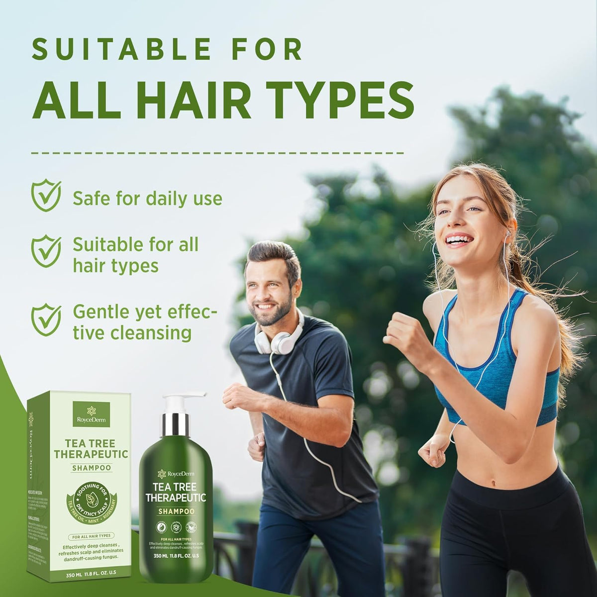 Roycederm bottle label close-up highlighting tea tree and active ingredients