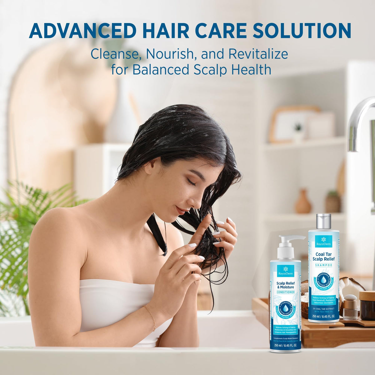 Roycederm conditioner applied to hair lengths improving manageability