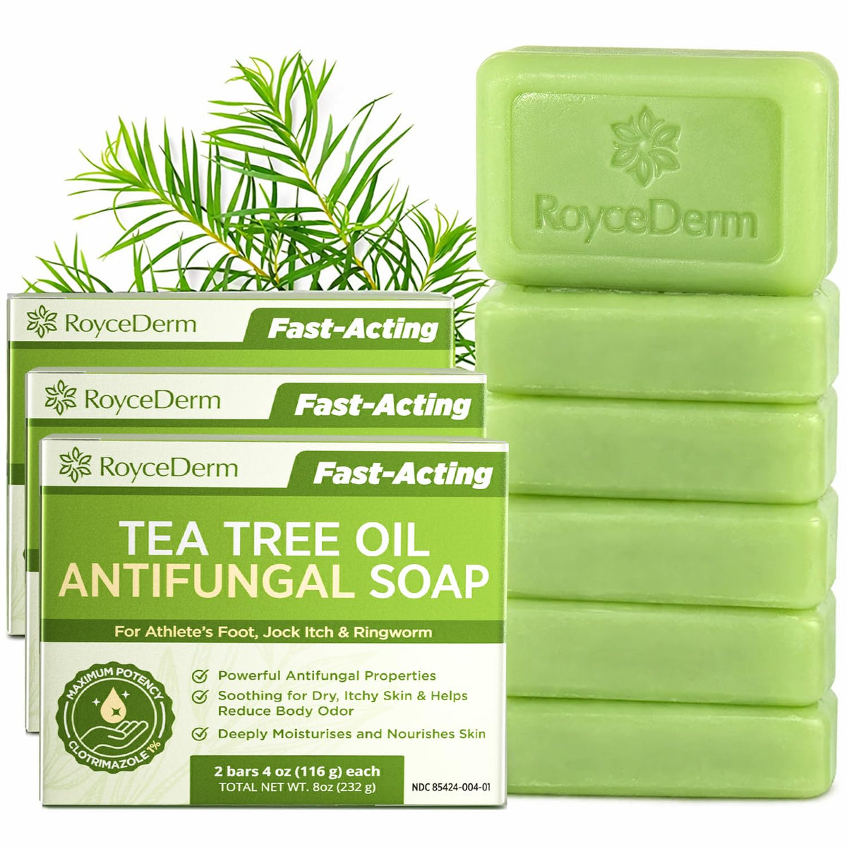 Roycederm front packaging showing bar soap and clotrimazole 1% for targeted antifungal care