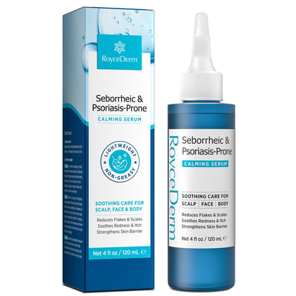 Roycederm front packaging showing calming serum and benefits