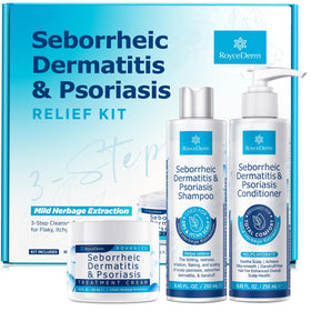 roycederm front packaging set showing full trio and easy routine relief