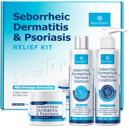 roycederm front packaging set showing full trio and easy routine relief