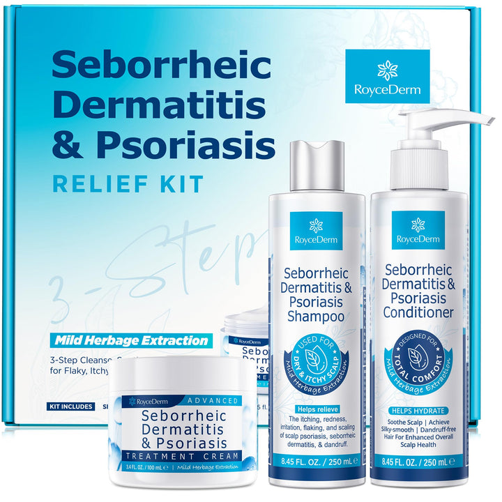 roycederm front packaging set showing full trio and easy routine relief