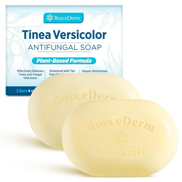 RoyceDerm front packaging showing the tinea versicolor relief soap benefits