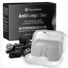 Roycederm front packaging showing bar and soap dish for clear product ID and convenience