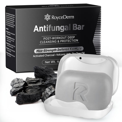 Roycederm front packaging showing bar and soap dish for clear product ID and convenience