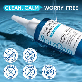 Roycederm in-use scalp application showing serum being applied to target areas for fast absorption