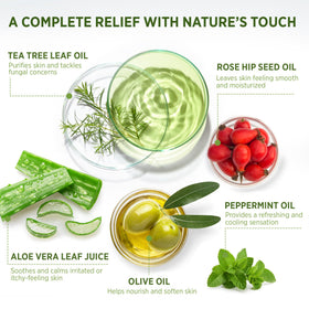 Roycederm ingredients label showing tea tree and botanical oils, transparency benefit
