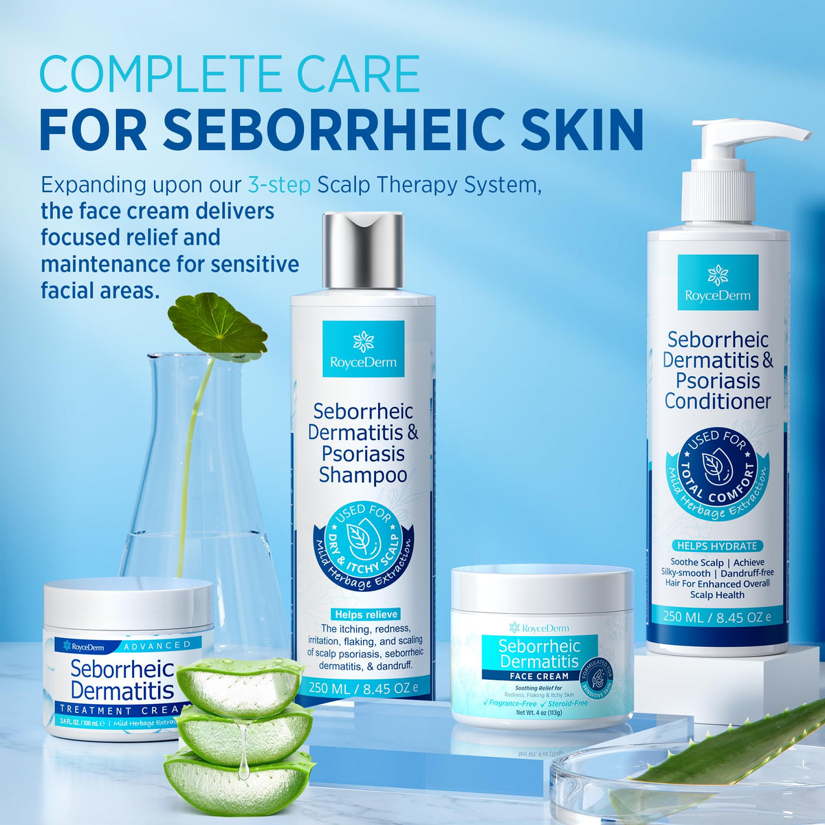 Roycederm on a bathroom shelf in lifestyle scene showing daily routine compatibility