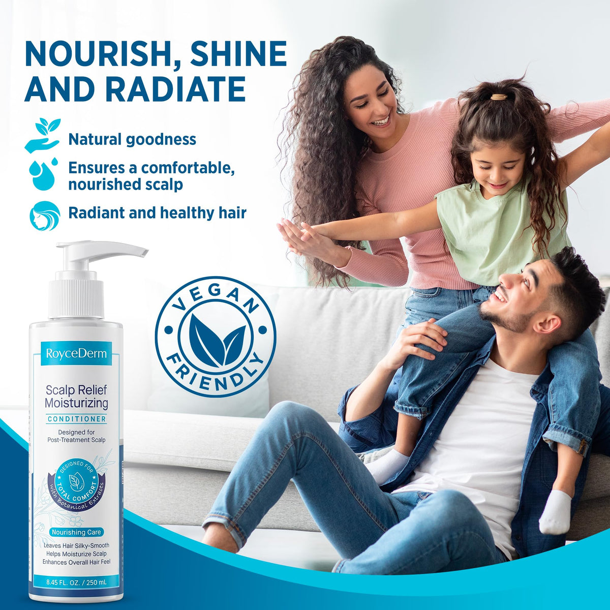 Roycederm on bathroom shelf in lifestyle scene promoting daily routine