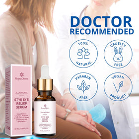 Roycederm on nightstand next to compress indicating easy bedtime eyelid routine
