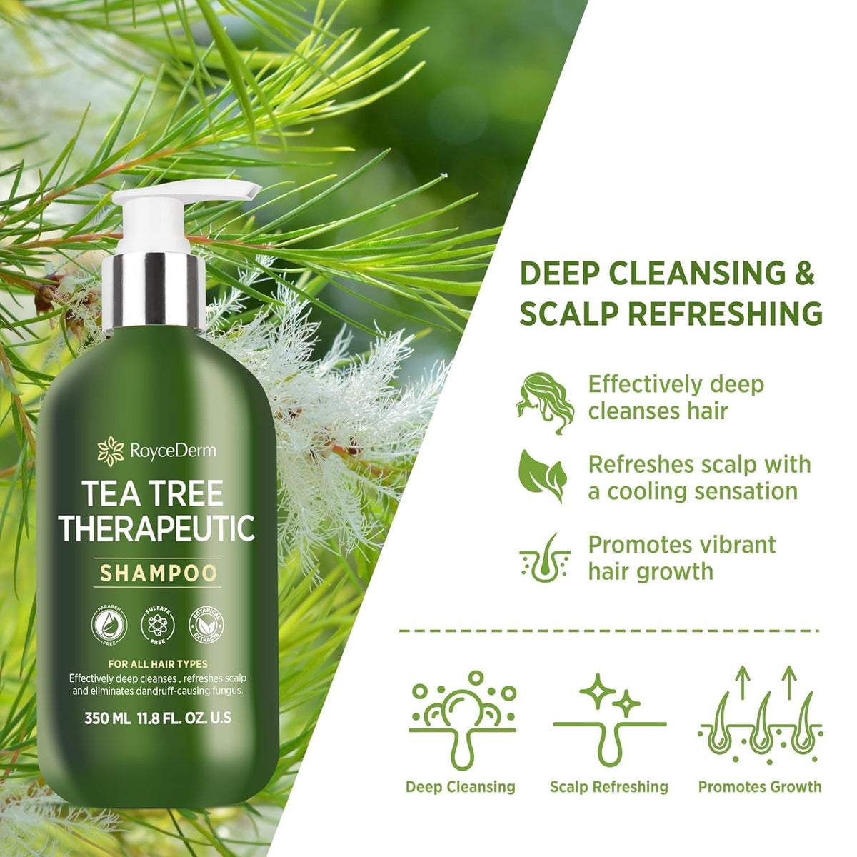 Roycederm shampoo texture poured between fingers demonstrating lather and clarity
