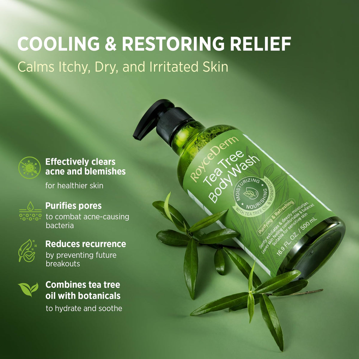 Roycederm pump close-up with lather demonstrating rich cleansing foam