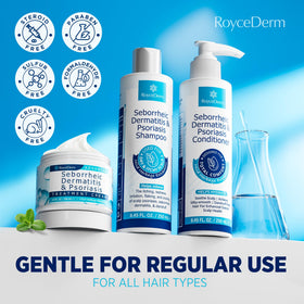 roycederm shampoo bottle label clear branding and ingredient benefit