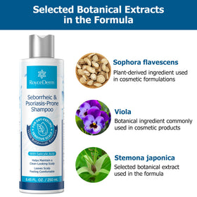 Roycederm bottle on shower shelf suggesting daily treatment use