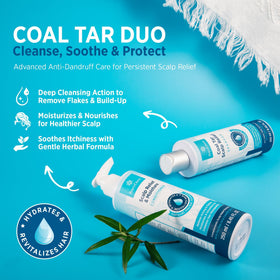 Roycederm shampoo pump and label close-up highlighting coal tar strength
