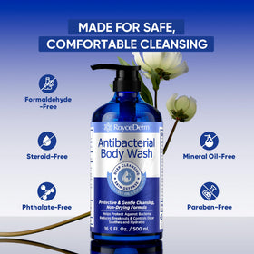 roycederm bottle staged in shower environment for active lifestyle freshness