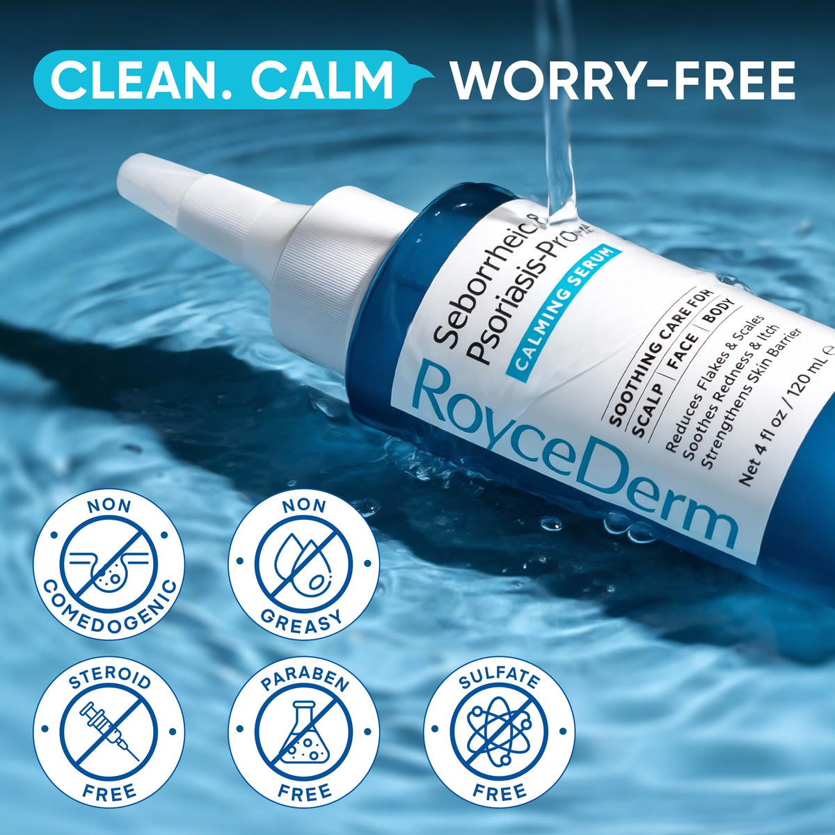 Roycederm bottle in hand showing size for travel and daily use