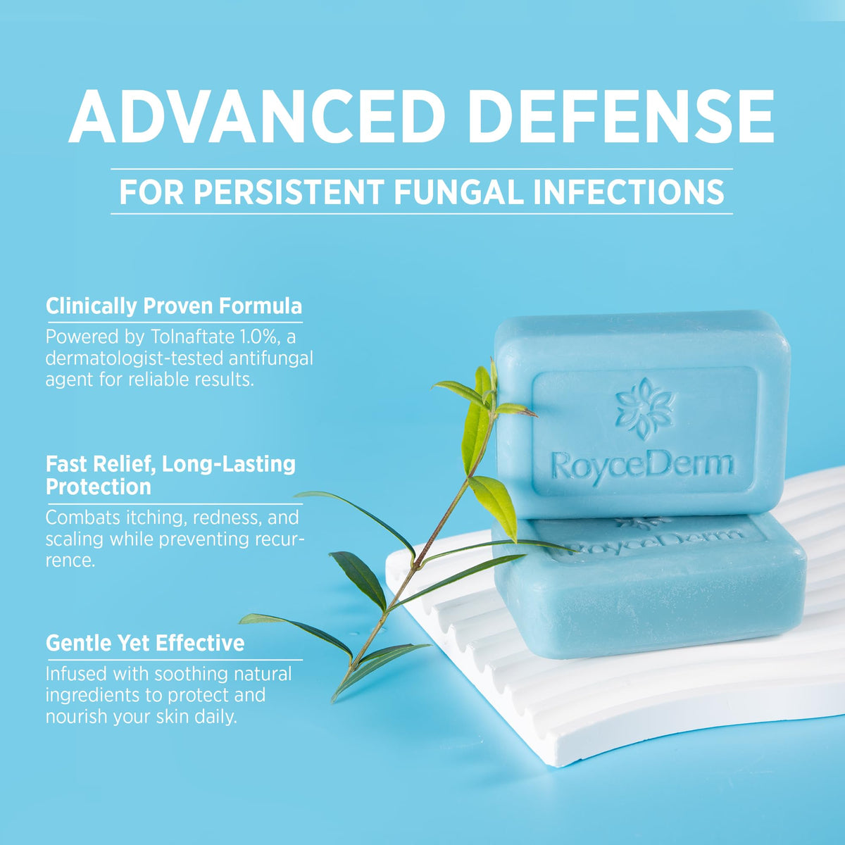 Close-up of Roycederm soap bar texture highlighting gentle cleansing action