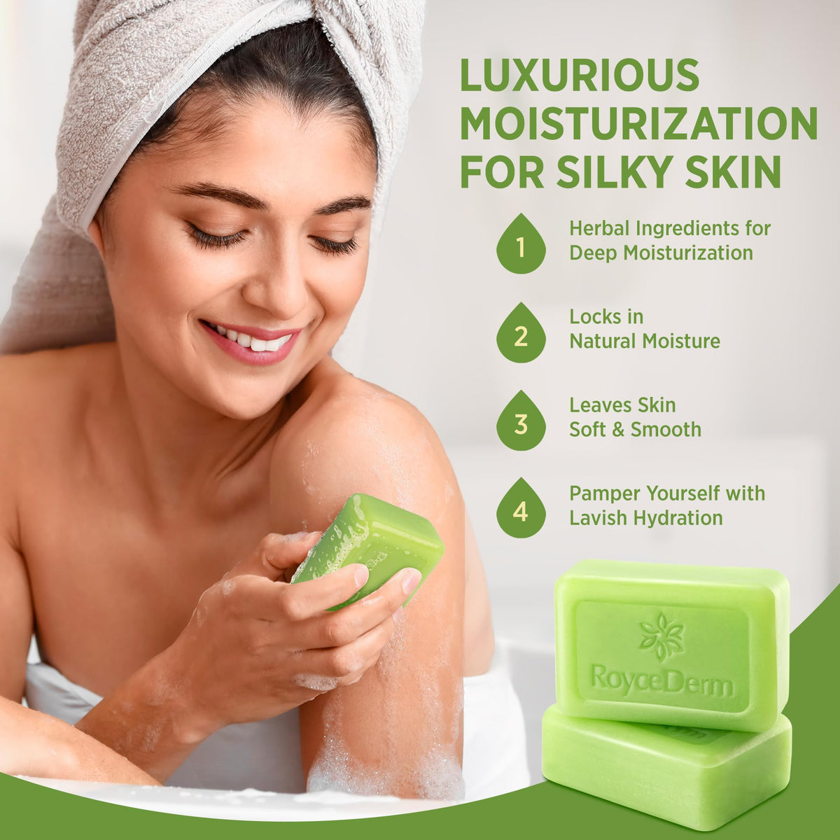 Roycederm soap lather in hand demonstrating easy application
