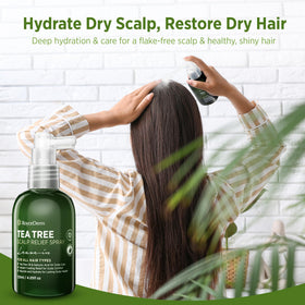 RoyceDerm applying spray to scalp demo offering targeted comfort