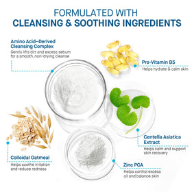Roycederm being applied to face illustrating gentle cleanse and rinse