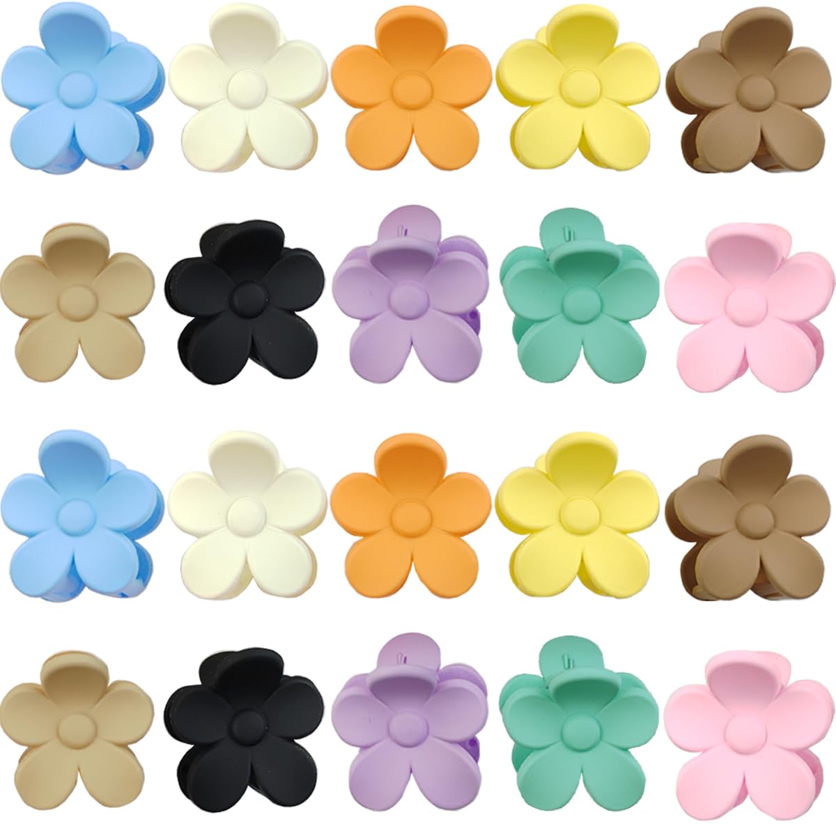 ROYHOO front view of 20pcs colorful flower claw clips showing full set benefit