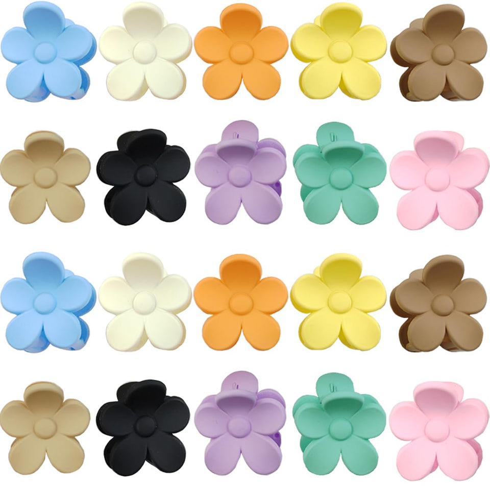 ROYHOO front view of 20pcs colorful flower claw clips showing full set benefit