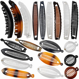 ROYHOO front view of 20 banana hair clips showing colors and benefit of variety