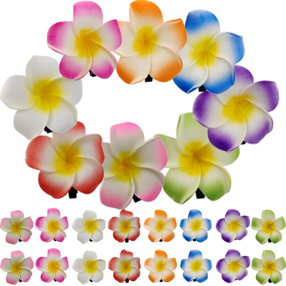 ROYHOO front view of 40PCS frangipani clips showing color variety and quantity, perfect for parties