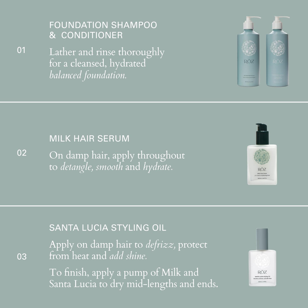 RŌZ label close-up noting silicone-free color-safe formula benefit