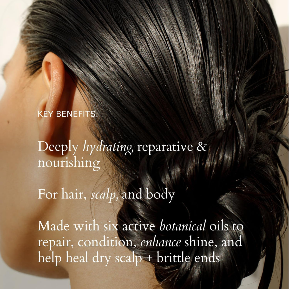 RŌZ oil being applied to hair mid-lengths adding shine and taming frizz