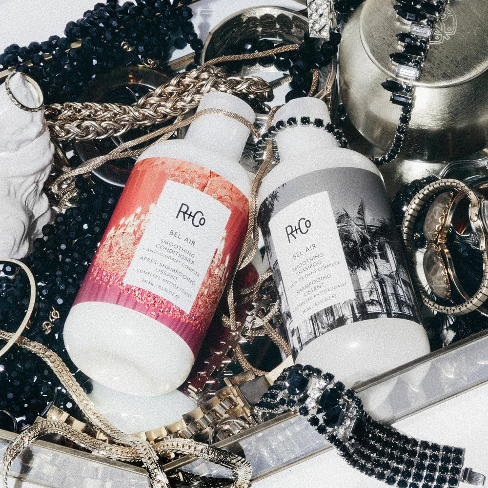 R+Co Bel Air label detail highlighting antioxidant complex and vegan formulation