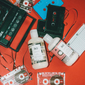 R+Co Cassette bottle close-up showing label and pump, emphasizing easy application