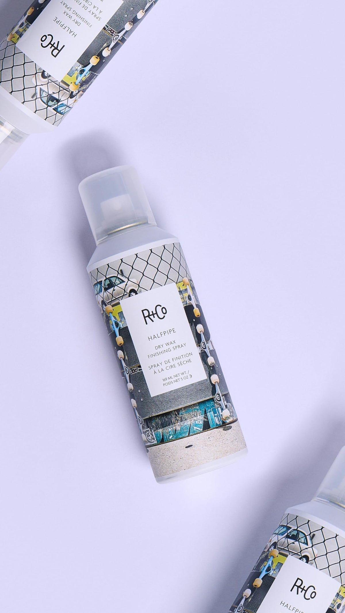R+Co Halfpipe fine mist close-up delivering even, weightless texture