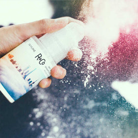R+Co on a bathroom counter in a lifestyle scene for quick between-wash refresh