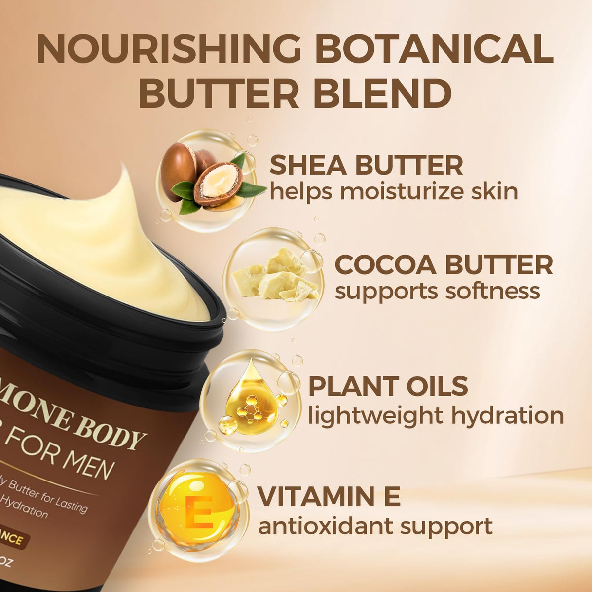 RTQSU ingredients display with shea, cocoa, coconut emphasizing natural nourishment