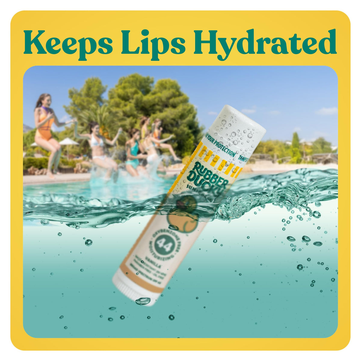 Rubber Ducky lip balm tucked in a beach bag, ready for outdoor use