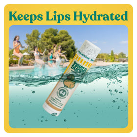 Rubber Ducky lip balm tucked in a beach bag, ready for outdoor use