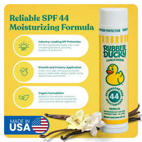 Rubber Ducky closed lip balm stick detail, compact design for easy carry
