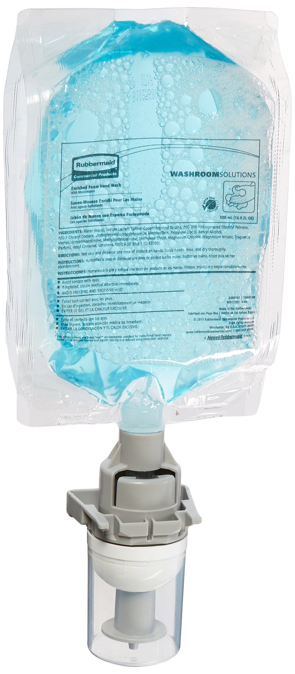 Rubbermaid front packaging showing 500mL refill and label for easy identification